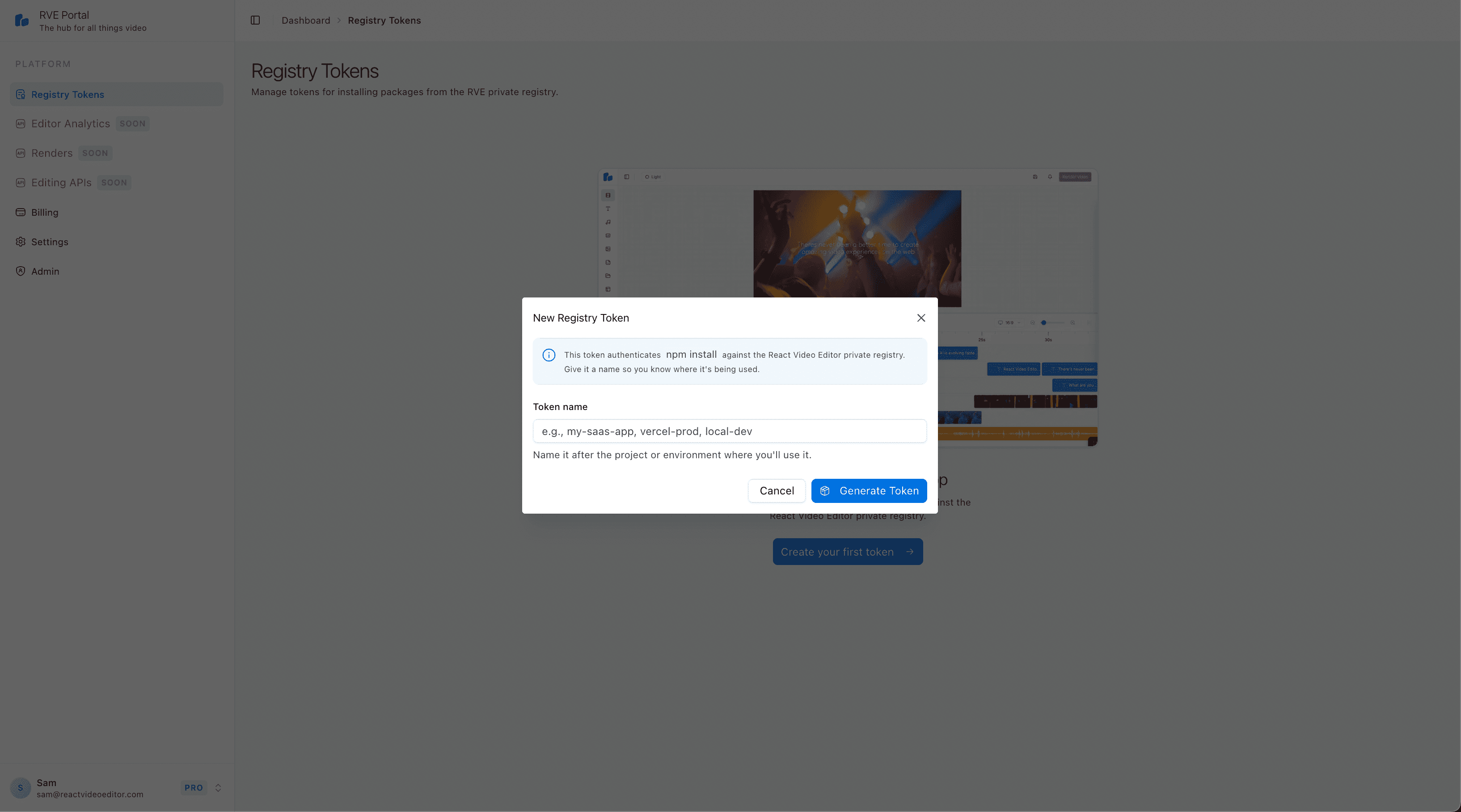 Create a new registry token